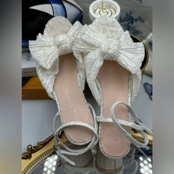 🆕 LOEFFLER RANDALL 🧿 NWOT Dahlia White Lace Bow Mid Heel, Sz 6 - Picture 7 of 15